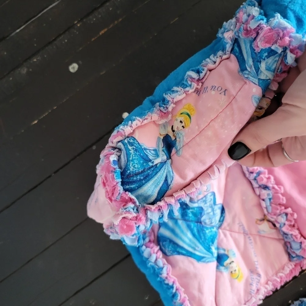 Handmade Quilted Cinderella Bag Tote Pink Blue Disney Princess Rag Fringe Soft